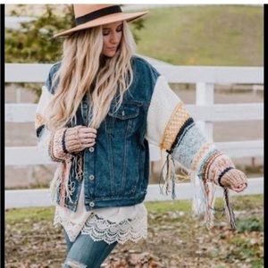 POL denim crochet fringe jean jacket